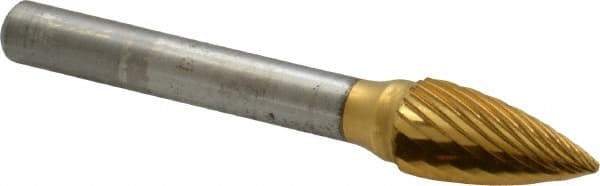 Atrax - 3/8" Cut Diam, 1/4" Shank Diam, Tree Head Single Cut Burr - Carbide, Point End, 3/4" LOC, 2-3/4" OAL - Industrial Tool & Supply