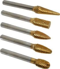 Made in USA - 5 Piece, 3/8" Shank Burr Set - Tungsten Carbide, Multiple Head Shape - Industrial Tool & Supply