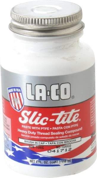 LA-CO - 1/4 Pt Brush Top Can White Thread Sealant - Paste with PTFE, 500°F Max Working Temp, For Metal, PVC, CPVC & ABS Plastic Pipe Threads - Industrial Tool & Supply