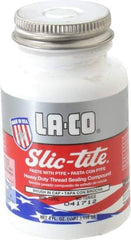 LA-CO - 1/4 Pt Brush Top Can White Thread Sealant - Paste with PTFE, 500°F Max Working Temp, For Metal, PVC, CPVC & ABS Plastic Pipe Threads - Industrial Tool & Supply