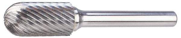 M.A. Ford - 3/4" Cut Diam, 1/4" Shank Diam, Cylinder with Radius Head Double Cut Burr - Carbide, Radius End, 1" LOC, 3" OAL - Industrial Tool & Supply