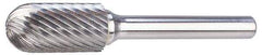 M.A. Ford - 3/4" Cut Diam, 1/4" Shank Diam, Cylinder with Radius Head Single Cut Burr - Carbide, Radius End, 1" LOC, 3" OAL - Industrial Tool & Supply