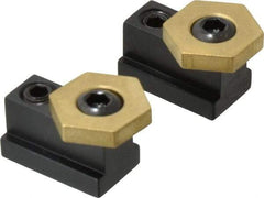 Mitee-Bite - 13/16" Brass Hex, 7/16" T-Slot, 5/16-18 Stud Thread, Symmetrical Hex Clamp - 3/16" Hex Height, 800 Lb Holding Force, 1/2" Long Thread, 8.3 Ft/Lb Torque, 2 Clamps - Industrial Tool & Supply