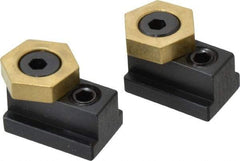 Mitee-Bite - 13/16" Brass Hex, 1/2" T-Slot, 3/8-16 Stud Thread, Symmetrical Hex Clamp - 1/4" Hex Height, 2,000 Lb Holding Force, 3/4" Long Thread, 20.8 Ft/Lb Torque, 2 Clamps - Industrial Tool & Supply