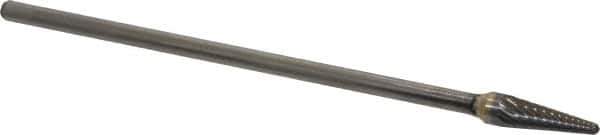 Atrax - 3/8" Cut Diam, 1/4" Shank Diam, Taper Head Single Cut Burr - Carbide, Radius End, 1-1/16" LOC, 7-1/16" OAL - Industrial Tool & Supply