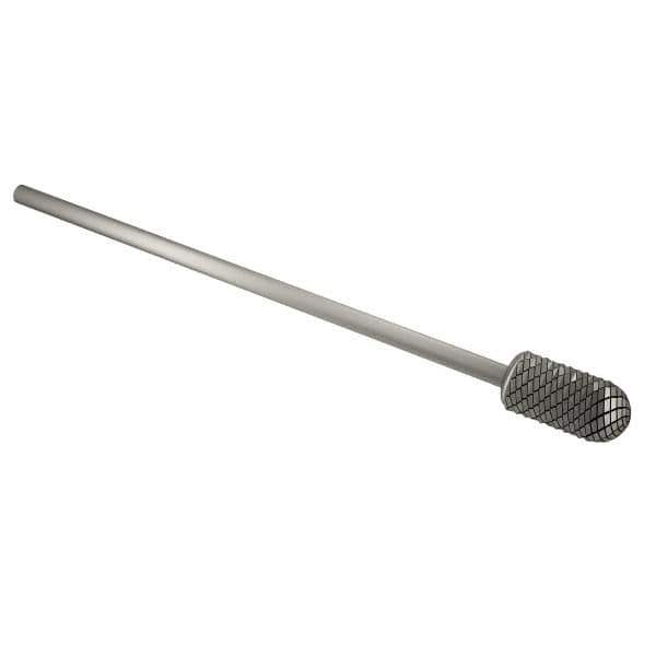 Atrax - 3/8" Cut Diam, 1/4" Shank Diam, Cylinder with Radius Head Double Cut Burr - Carbide, Radius End, 3/4" LOC, 6-3/4" OAL - Industrial Tool & Supply