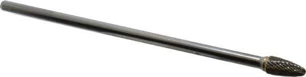 Atrax - 3/8" Cut Diam, 1/4" Shank Diam, Tree with Radius Head Double Cut Burr - Carbide, Radius End, 3/4" LOC, 6-3/4" OAL - Industrial Tool & Supply