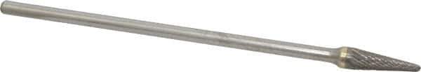 Atrax - 3/8" Cut Diam, 1/4" Shank Diam, Taper Head Double Cut Burr - Carbide, Radius End, 1-1/16" LOC, 7-1/16" OAL - Industrial Tool & Supply