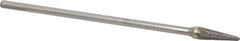Atrax - 3/8" Cut Diam, 1/4" Shank Diam, Taper Head Double Cut Burr - Carbide, Radius End, 1-1/16" LOC, 7-1/16" OAL - Industrial Tool & Supply