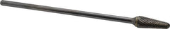 Atrax - 1/2" Cut Diam, 1/4" Shank Diam, Taper Head Double Cut Burr - Carbide, Radius End, 1-1/8" LOC, 7-1/8" OAL - Industrial Tool & Supply
