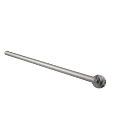 Atrax - 3/8" Cut Diam, 1/4" Shank Diam, Ball Head Double Cut Burr - Carbide, Radius End, 5/16" LOC, 6-5/16" OAL - Industrial Tool & Supply