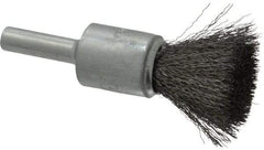 Weiler - 1/2" Brush Diam, Crimped, End Brush - 1/4" Diam Steel Shank, 25,000 Max RPM - Industrial Tool & Supply