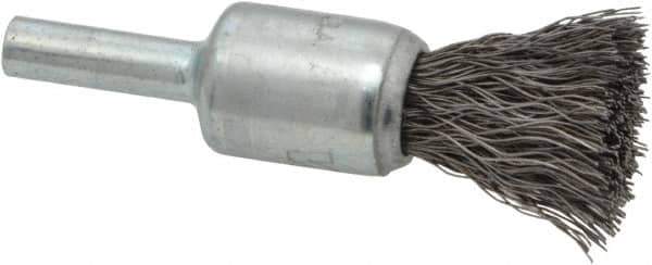 Weiler - 1/2" Brush Diam, Crimped, End Brush - 1/4" Diam Steel Shank, 25,000 Max RPM - Industrial Tool & Supply