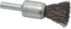 Weiler - 1/2" Brush Diam, Crimped, End Brush - 1/4" Diam Steel Shank, 25,000 Max RPM - Industrial Tool & Supply