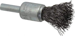 Weiler - 1/2" Brush Diam, Crimped, End Brush - 1/4" Diam Steel Shank, 25,000 Max RPM - Industrial Tool & Supply