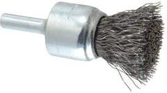 Weiler - 3/4" Brush Diam, Crimped, End Brush - 1/4" Diam Steel Shank, 22,000 Max RPM - Industrial Tool & Supply