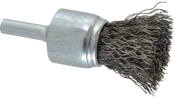 Weiler - 3/4" Brush Diam, Crimped, End Brush - 1/4" Diam Steel Shank, 22,000 Max RPM - Industrial Tool & Supply