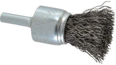 Weiler - 3/4" Brush Diam, Crimped, End Brush - 1/4" Diam Steel Shank, 22,000 Max RPM - Industrial Tool & Supply