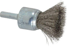 Weiler - 3/4" Brush Diam, Crimped, End Brush - 1/4" Diam Steel Shank, 22,000 Max RPM - Industrial Tool & Supply