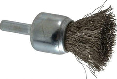 Weiler - 3/4" Brush Diam, Crimped, End Brush - 1/4" Diam Steel Shank, 22,000 Max RPM - Industrial Tool & Supply