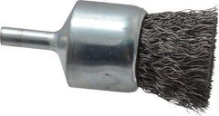Weiler - 1" Brush Diam, Crimped, End Brush - 1/4" Diam Steel Shank, 22,000 Max RPM - Industrial Tool & Supply