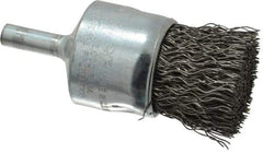 Weiler - 1" Brush Diam, Crimped, End Brush - 1/4" Diam Steel Shank, 22,000 Max RPM - Industrial Tool & Supply