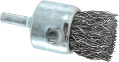 Weiler - 1" Brush Diam, Crimped, End Brush - 1/4" Diam Steel Shank, 22,000 Max RPM - Industrial Tool & Supply