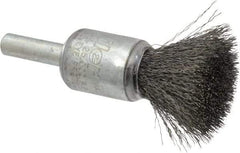 Weiler - 1/2" Brush Diam, Crimped, End Brush - 1/4" Diam Steel Shank, 25,000 Max RPM - Industrial Tool & Supply