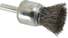 Weiler - 3/4" Brush Diam, Crimped, End Brush - 1/4" Diam Steel Shank, 22,000 Max RPM - Industrial Tool & Supply