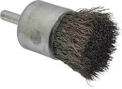 Weiler - 1" Brush Diam, Crimped, End Brush - 1/4" Diam Steel Shank, 22,000 Max RPM - Industrial Tool & Supply