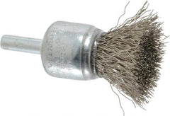 Weiler - 3/4" Brush Diam, Crimped, End Brush - 1/4" Diam Steel Shank, 22,000 Max RPM - Industrial Tool & Supply