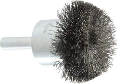 Weiler - 1-1/2" Brush Diam, Crimped, Flared End Brush - 1/4" Diam Shank, 20,000 Max RPM - Industrial Tool & Supply
