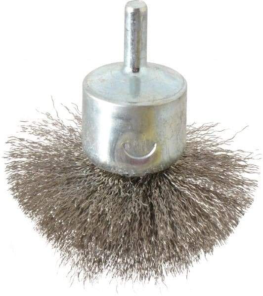 Weiler - 2-3/4" Brush Diam, Crimped, Flared End Brush - 1/4" Diam Shank, 16,000 Max RPM - Industrial Tool & Supply
