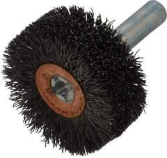 Weiler - 1-1/4" OD, 1/4" Shank Diam, Crimped Steel Wheel Brush - 1/2" Face Width, 3/8" Trim Length, 0.008" Filament Diam, 20,000 RPM - Industrial Tool & Supply