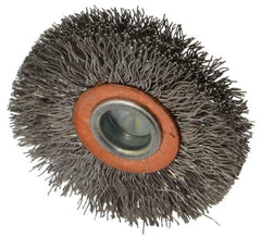 Weiler - 2" OD, 1/4" Shank Diam, Crimped Stainless Steel Wheel Brush - 3/8" Face Width, 1/2" Trim Length, 0.0118" Filament Diam, 20,000 RPM - Industrial Tool & Supply