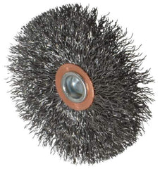 Weiler - 3" OD, 1/4" Shank Diam, Crimped Steel Wheel Brush - 1/2" Face Width, 1" Trim Length, 0.0118" Filament Diam, 20,000 RPM - Industrial Tool & Supply