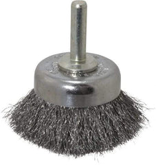 Weiler - 1-3/4" Diam, 1/4" Shank Diam, Steel Fill Cup Brush - 0.006 Wire Diam, 3/4" Trim Length, 13,000 Max RPM - Industrial Tool & Supply