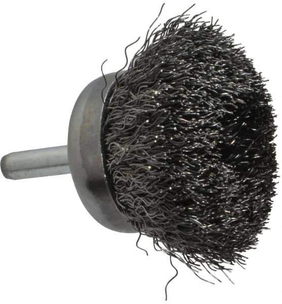 Weiler - 1-3/4" Diam, 1/4" Shank Diam, Steel Fill Cup Brush - 0.0118 Wire Diam, 3/4" Trim Length, 13,000 Max RPM - Industrial Tool & Supply