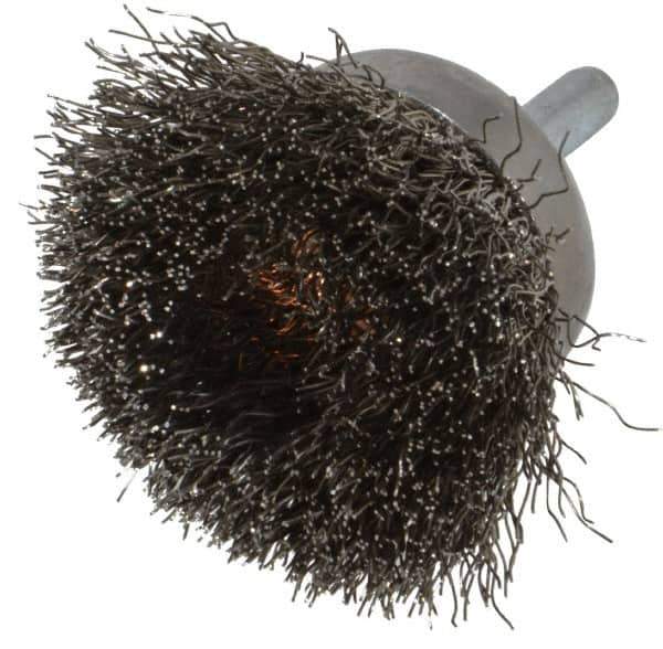 Weiler - 1-3/4" Diam, 1/4" Shank Diam, Stainless Steel Fill Cup Brush - 0.0118 Wire Diam, 3/4" Trim Length, 13,000 Max RPM - Industrial Tool & Supply