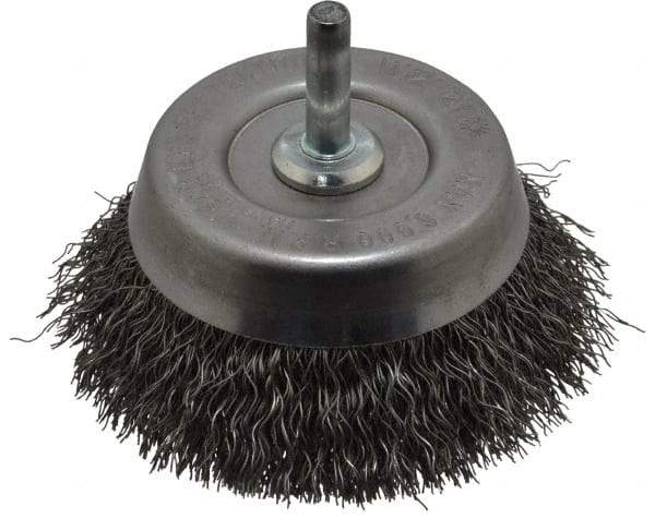 Weiler - 2-3/4" Diam, 1/4" Shank Diam, Steel Fill Cup Brush - 0.0118 Wire Diam, 7/8" Trim Length, 6,000 Max RPM - Industrial Tool & Supply
