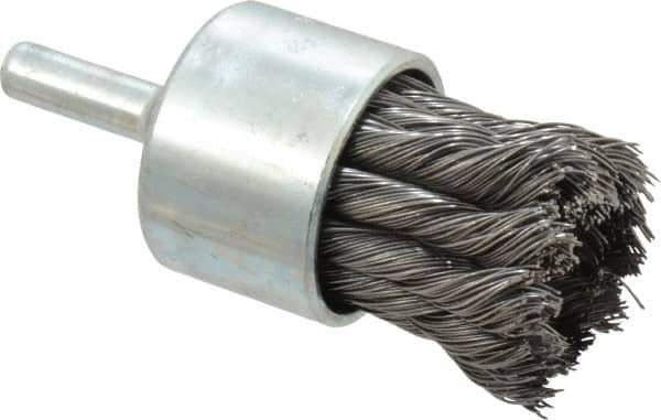 Weiler - 1-1/8" Brush Diam, Knotted, End Brush - 1/4" Diam Shank, 22,000 Max RPM - Industrial Tool & Supply