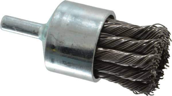 Weiler - 1-1/8" Brush Diam, Knotted, End Brush - 1/4" Diam Shank, 22,000 Max RPM - Industrial Tool & Supply