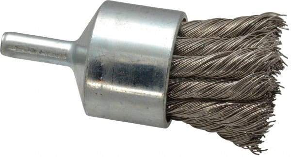 Weiler - 1-1/8" Brush Diam, Knotted, End Brush - 1/4" Diam Shank, 22,000 Max RPM - Industrial Tool & Supply