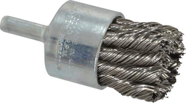 Weiler - 1-1/8" Brush Diam, Knotted, End Brush - 1/4" Diam Shank, 22,000 Max RPM - Industrial Tool & Supply