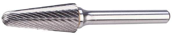SGS Pro - 5/8" Cut Diam, 1/4" Shank Diam, Taper Head Single Cut Burr - Carbide, Radius End, 1-5/16" LOC - Industrial Tool & Supply
