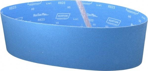 Norton - 6" Wide x 48" OAL, 60 Grit, Zirconia Alumina Abrasive Belt - Zirconia Alumina, Medium, Coated, X Weighted Cloth Backing, Series R823 - Industrial Tool & Supply