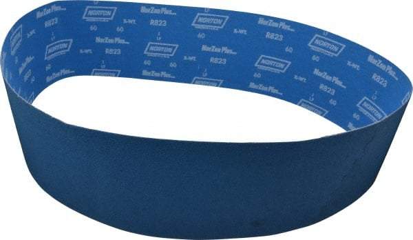 Norton - 6" Wide x 60" OAL, 60 Grit, Zirconia Alumina Abrasive Belt - Zirconia Alumina, Medium, Coated, X Weighted Cloth Backing, Series R823 - Industrial Tool & Supply