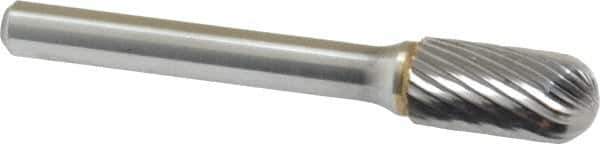 Made in USA - 3/8" Cut Diam, 6mm Shank Diam, Cylinder with Radius Head Single Cut Burr - Carbide, Radius End, 5/8" LOC, 2-1/2" OAL - Industrial Tool & Supply
