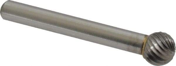 Made in USA - 3/8" Cut Diam, 6mm Shank Diam, Ball Head Single Cut Burr - Carbide, Radius End, 3/8" LOC, 2-1/8" OAL - Industrial Tool & Supply