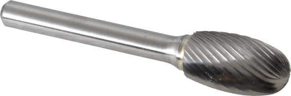 Made in USA - 1/2" Cut Diam, 6mm Shank Diam, Oval Head Single Cut Burr - Carbide, Radius End, 7/8" LOC, 2-5/8" OAL - Industrial Tool & Supply